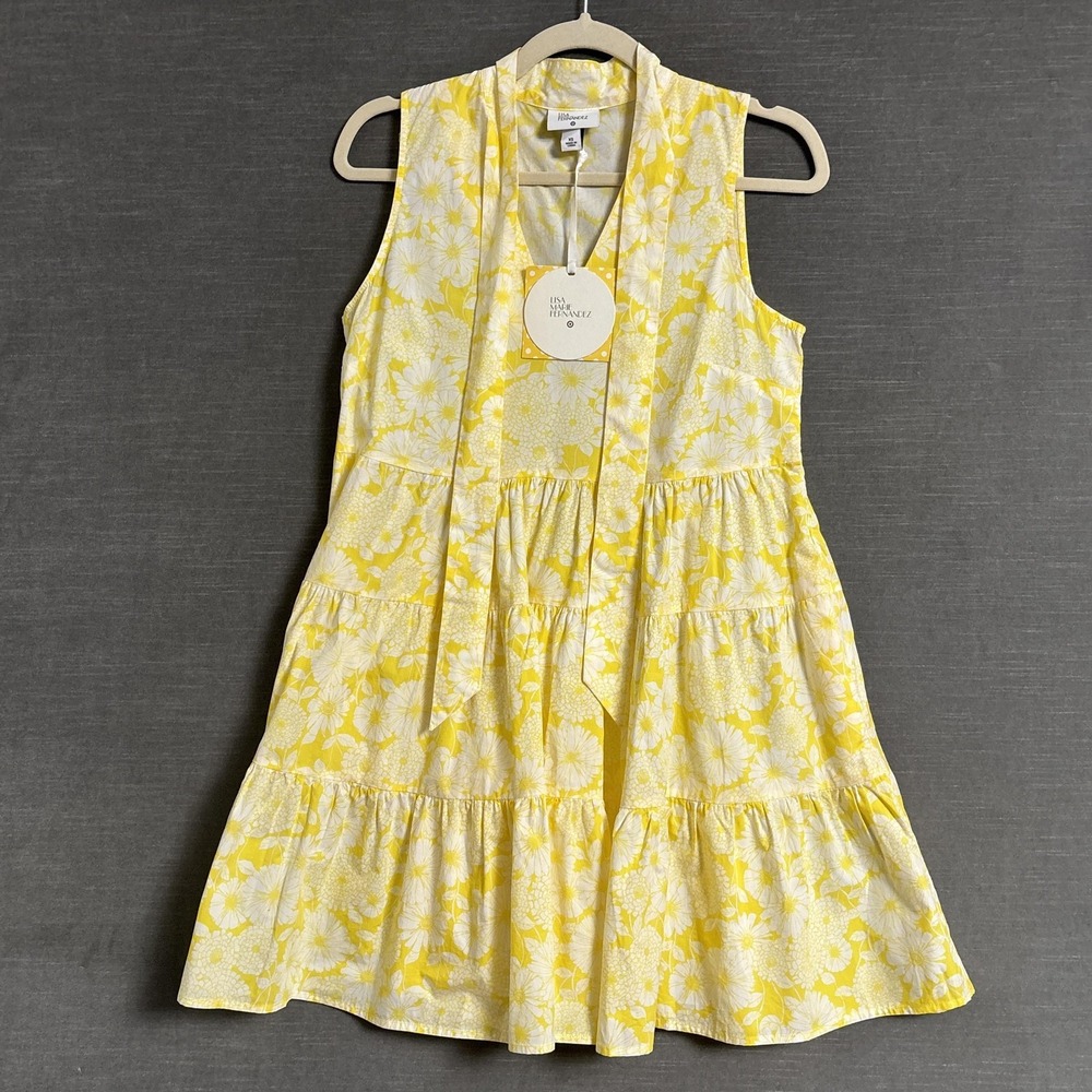 NEW Lisa Marie Fernandez Dress XS Yellow Floral Bow Mini Tiered Sundress Target